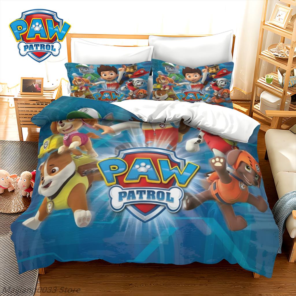 Anime Cute Dog Puppy Duvet Cover Paw Patrol Bedding Set Quilt Comforter Pillow Case Bedclothes Children Kid Boy Bed Bedroom Set