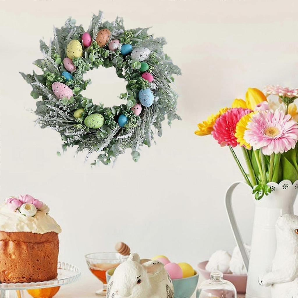 Easter Egg Wreath Easter Door Garland with Colorful Easter Eggs Artificial Easter Wreath f