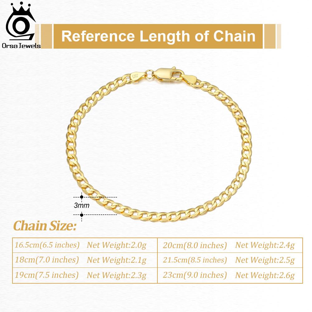 ORSA JEWELS Настоящее стерлинговое серебро 925 пробы Итальянский кубинский браслет-цепочка 3 мм Звенья с алмазной огранкой Цепь «Кубинка» Ювелирные изделия для женщин и мужчин SB123-P