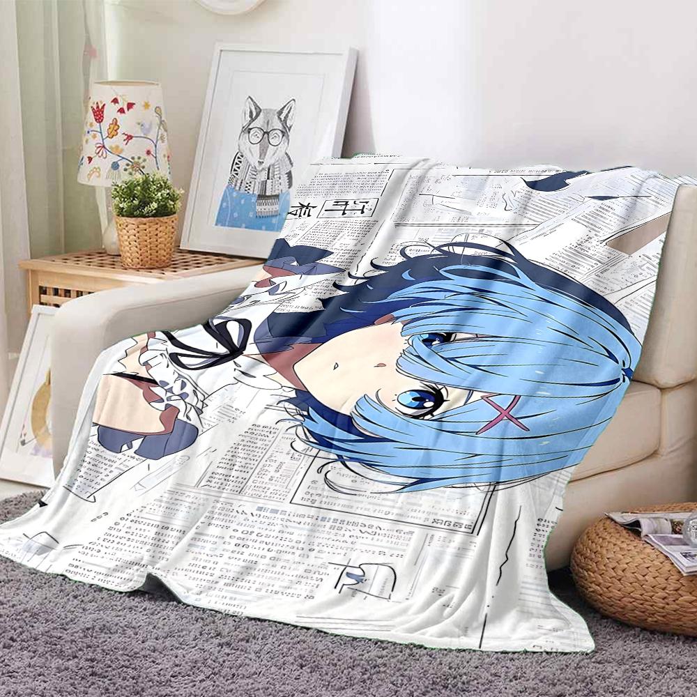 1Pc Blue Hair Anime Girl Flannel Blanket, Soft And Comfortable, Casual Warm, Camping Travel, Christmas, Halloween Xmas Gift S1205