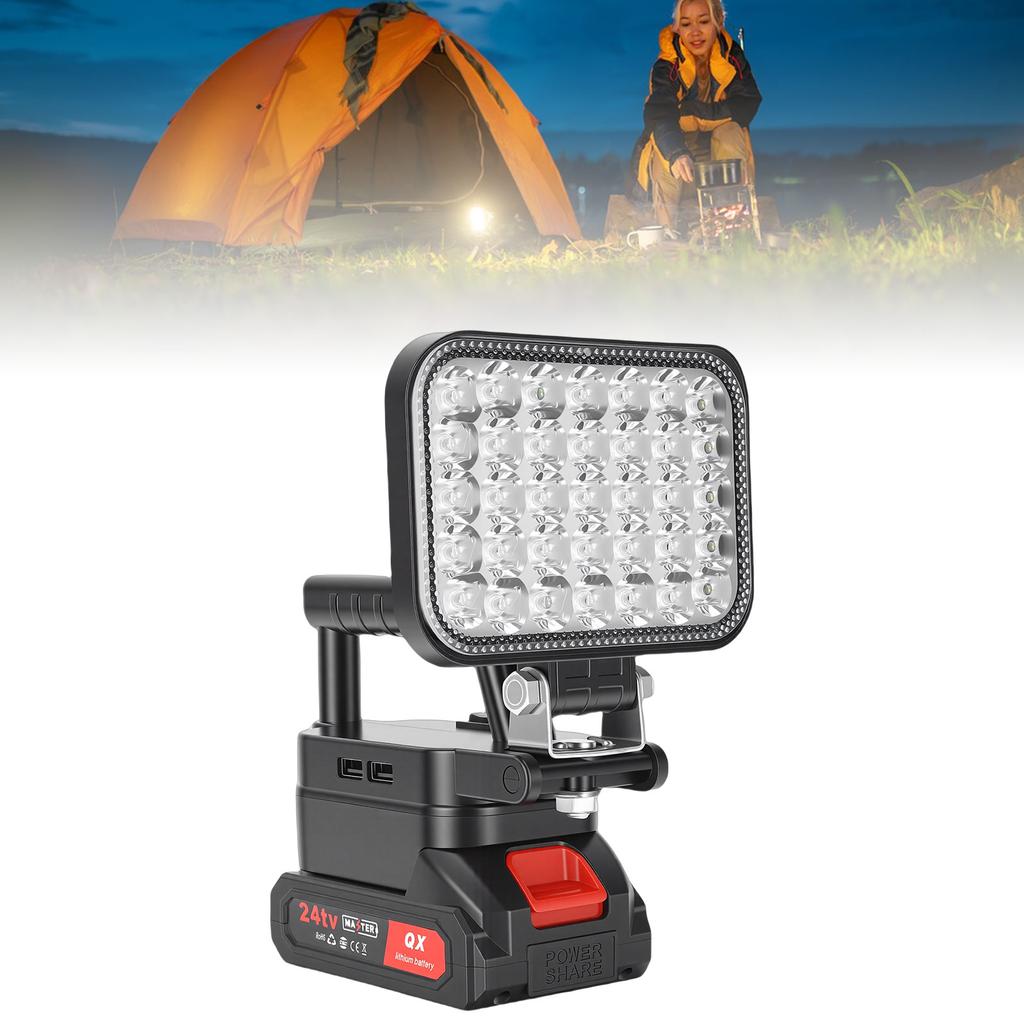 LED Work Light Battery Powered Handheld Flashlight with Dual USB Ports Cordless Lamp for Outdoor Camping Fishing Emergency