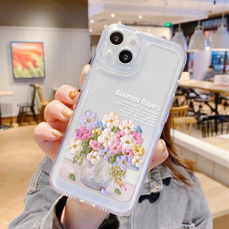 Мягкий милый чехол с цветочным рисунком для iPhone 11, чехол для iPhone 13 15 12 14 Pro Max XS X XR 7 8 SE, противоударный прозрачный эстетический чехол