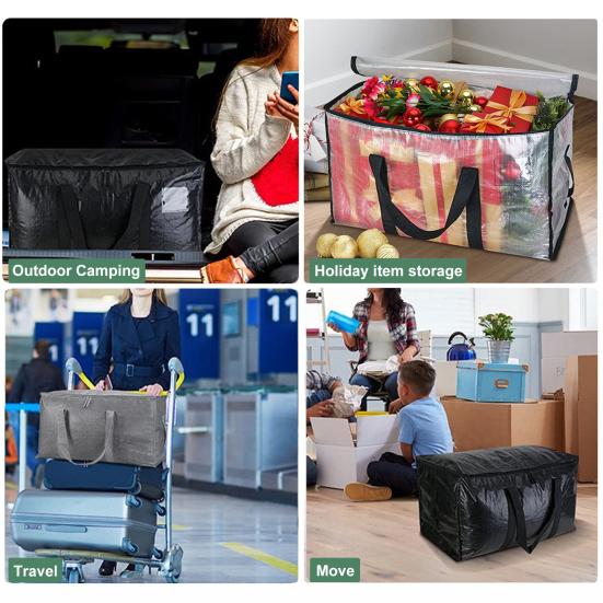 Large Capacity Moving Clear Bag Portable Handle Zipper Heavy Duty Foldable Multifunctional Quilt Clothes Blanket Storage Organizer Pouch Travel Duffle
