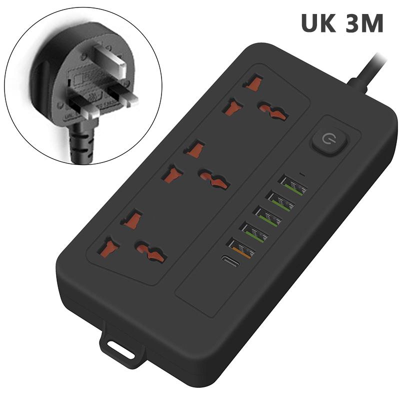 Универсальный удлинитель с 2/3 розетками и зарядным устройством на 6 портов USB, кнопка переключения удлинителя, удлинитель 2M/3M, розетка для удлинителя EU UK Us