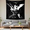 A Stylish Woman In a Black Dress with Dual Swords On Her Back. Patterned Tapestry for Bedroom and Living Room Home Decor