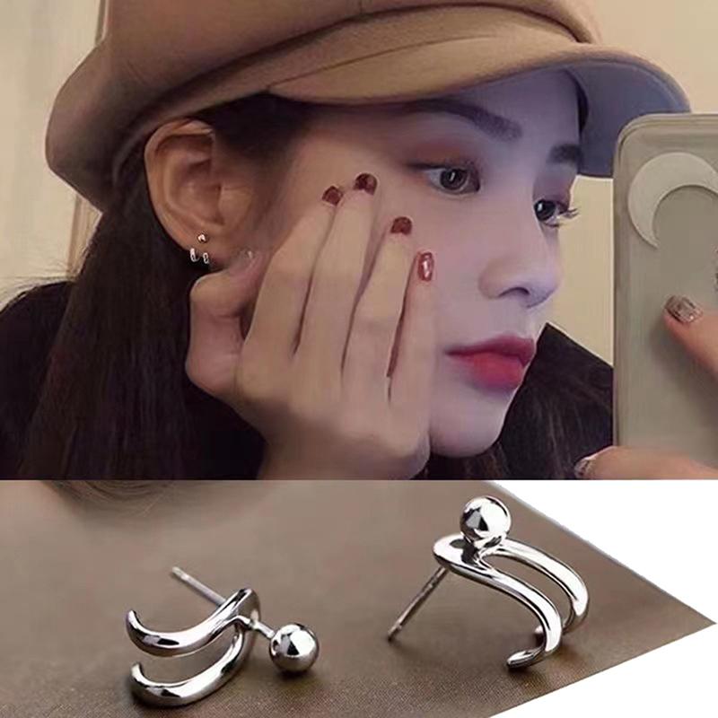 1Pair Classic Vintage Mini Stud Earrings   Simple Double-Line Light Bead Rear Hanging Earring  Ear Stud Ear Bone Stud Party Jewelry Gift