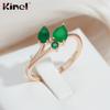 Кольца Kinel с зеленым листом и цирконием для женщин, цвета розового золота, повседневные украшения