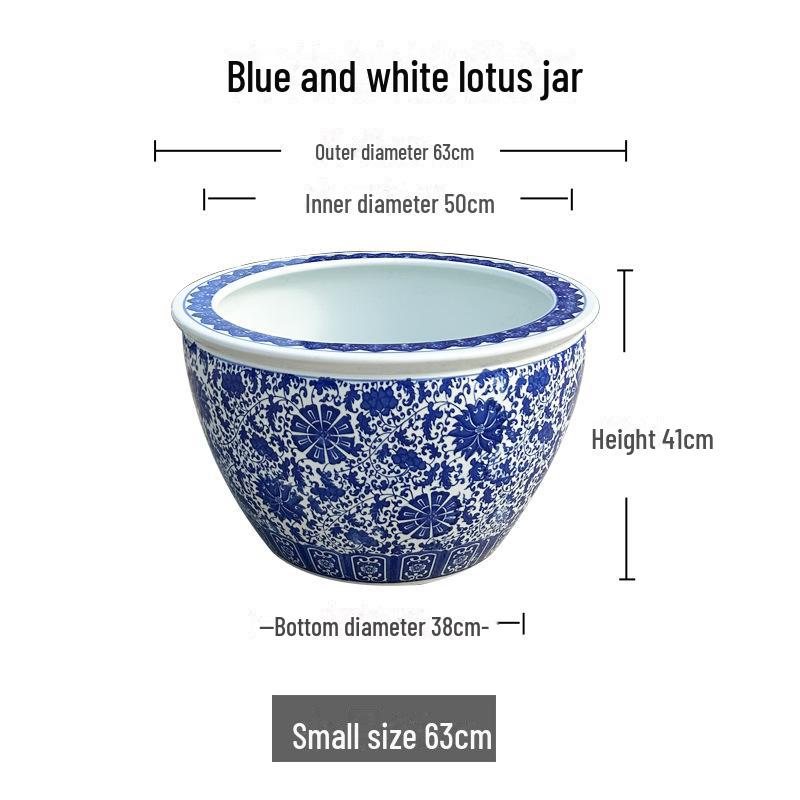 Blue & White Ceramic Large Outdoor Vase for Lotus, Aquatic Plants, or Fish