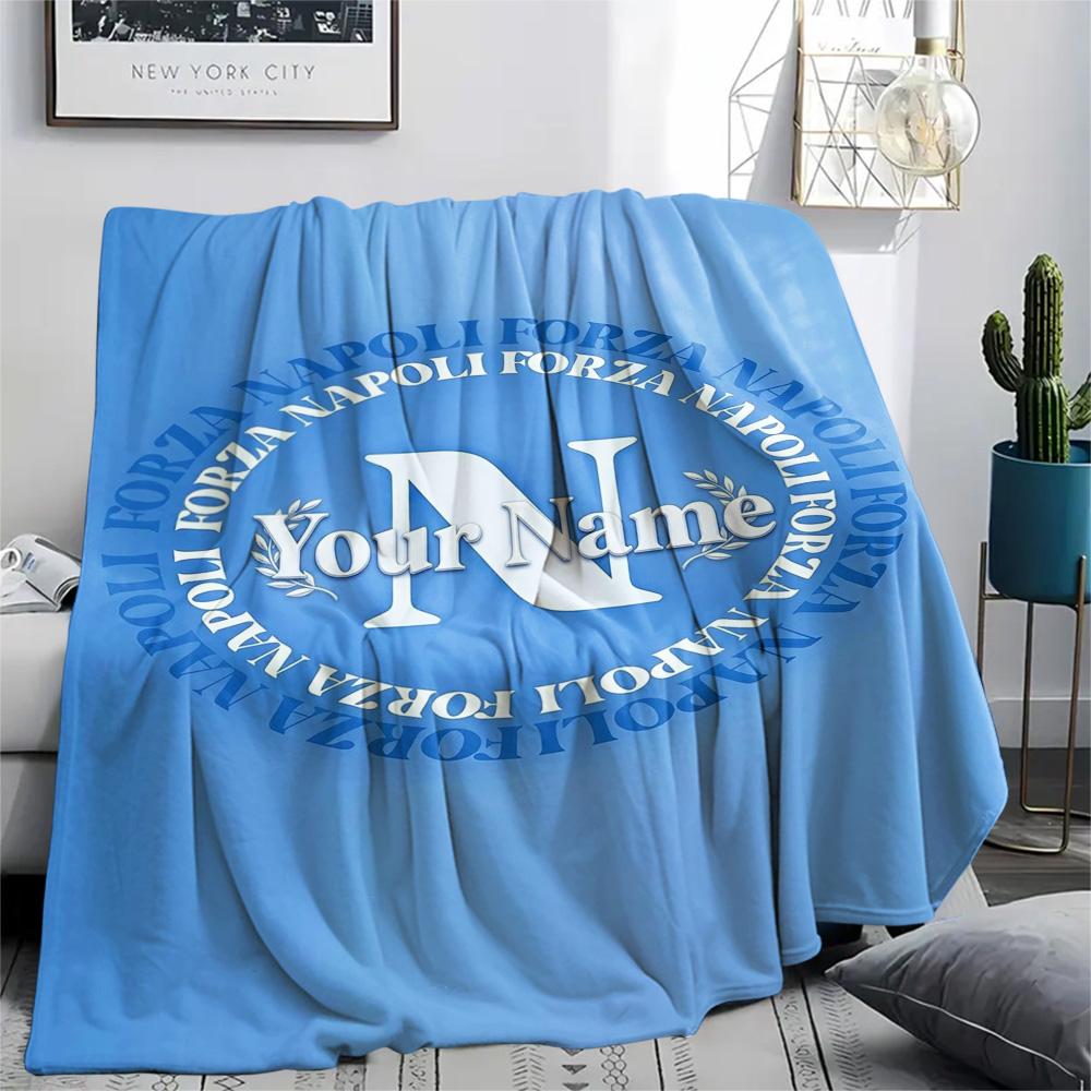 1PC Napoli Crest Custom Name Patterned Flannel Blanket Suitable For All Seasons For Home Decor Warmth And Comfort Gifts Holiday Present