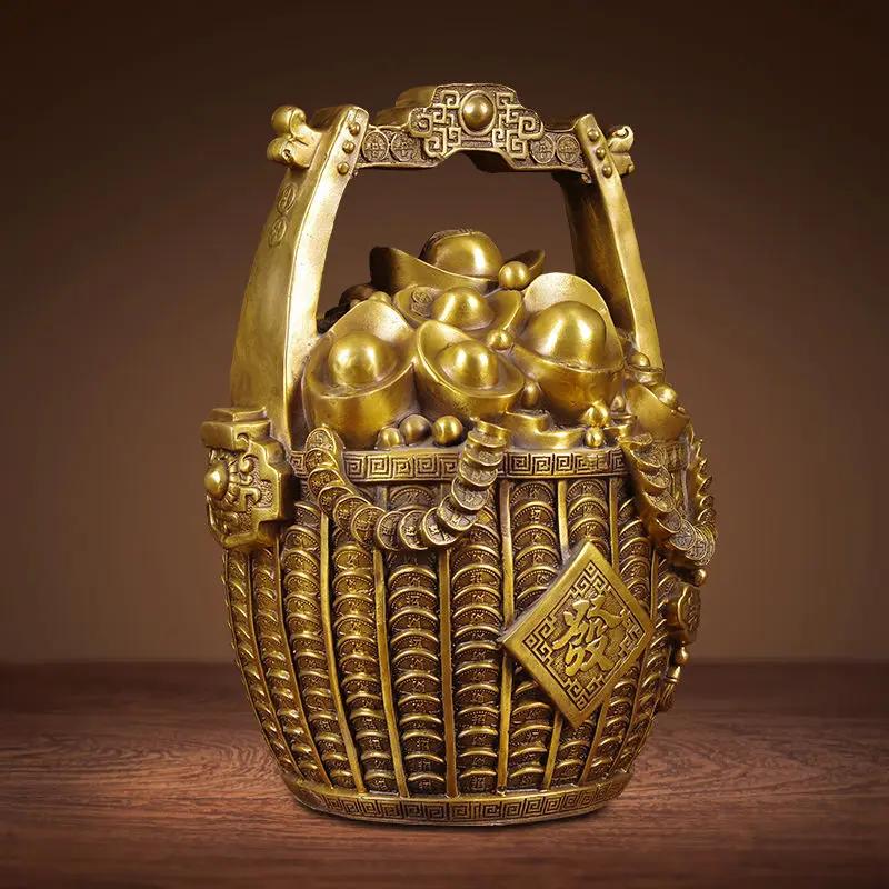 Ведро золотых украшений из латуни для привлечения богатства. Хранилище денег. Банку для гостиной. Вход в домашний декор. Украшения для магазина. Изделия ручной работы.