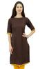 Indian Womena    S Solid Brown Kurti Cotton Tunic Regular Straight Kurta -