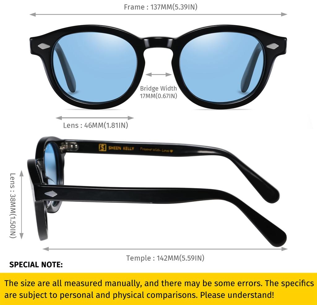 Acetate Retro Oval Sunglasses Handmade Pirate Captain Johnny Depp Style Polarized Lens for Men Women [SHEEN KELLY]