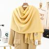 Soft Warm Wool Blend Scarf Women Winter Thick Solid Color Long Shawl With Fringe