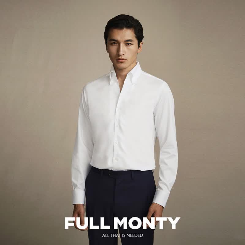 FULL MONTY Men's DP Wrinkle-Free Pure Cotton Business Formal Long Sleeve Shirt