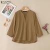 ZANZEA Women Casual V-Neck Solid Color Loose 3/4 Sleeve Cotton Blouse
