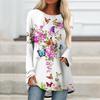 Plus Size Women Spring Butterfly Printed Comfy Long Sleeve Round Collar T-shirt Casual Baggy Mid Length Tee Tops
