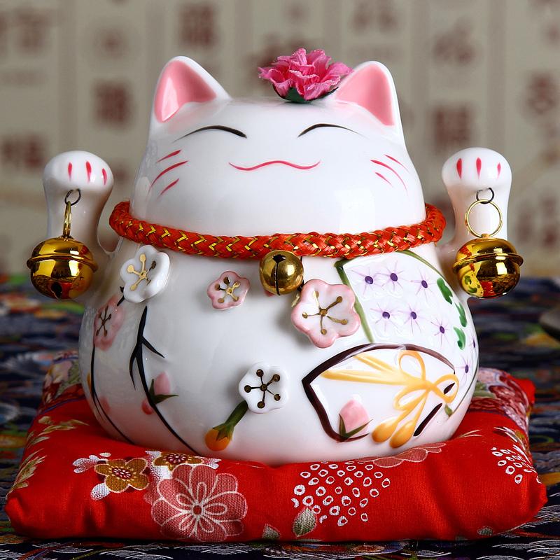 4.5 Inch Japanese Ceramic Lucky Cat Maneki Neko Home Decoration Ornaments Business Gifts Fortune Cat Money Box Feng Shui Craft