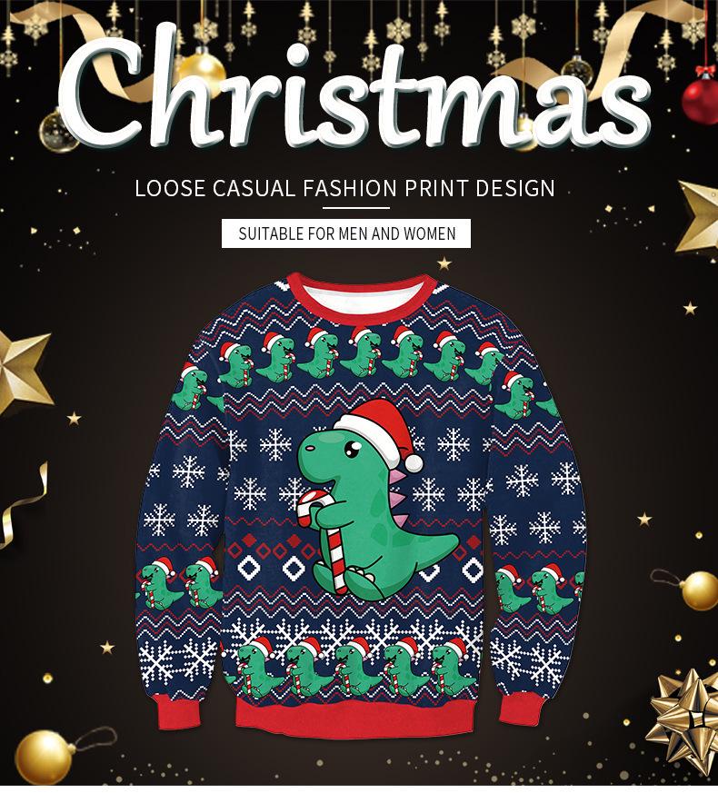 2025 New Christmas Elk & Dragon Cartoon Couple Hoodies – Fashionable Digital Print