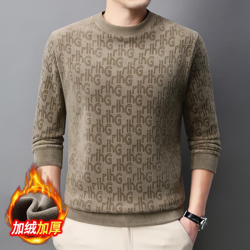 Autumn And Winter Austrian Velvet Velvet Inside And Outside Real Austrian Men'S Thermal Round Neck Bottoming Shirt Jacquard Knitted Sweater 100