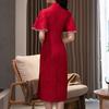 Красное кружевное женское платье Cheongsam, элегантное тонкое платье в стиле ретро с воротником-стойкой и рукавами 3/4, жаккардовое кружево Ципао, вечернее свадебное платье в китайском стиле