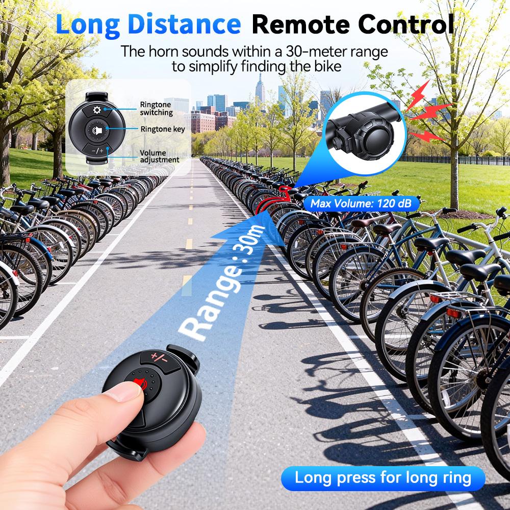 Rockbye Bicycle Electric Bell Horn 120dB USB Charge MTB Scooter Road Bike Handlebar Horn 6 Modes Alarm Ring Remote Control