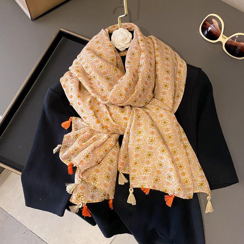 Осенний вискозно-хлопковый шарф Ацтекский Пейсли Цветочный платок шаль накидка Женские тонкие шарфы Мода кисточки Пашмина Высокое качество Фуляр