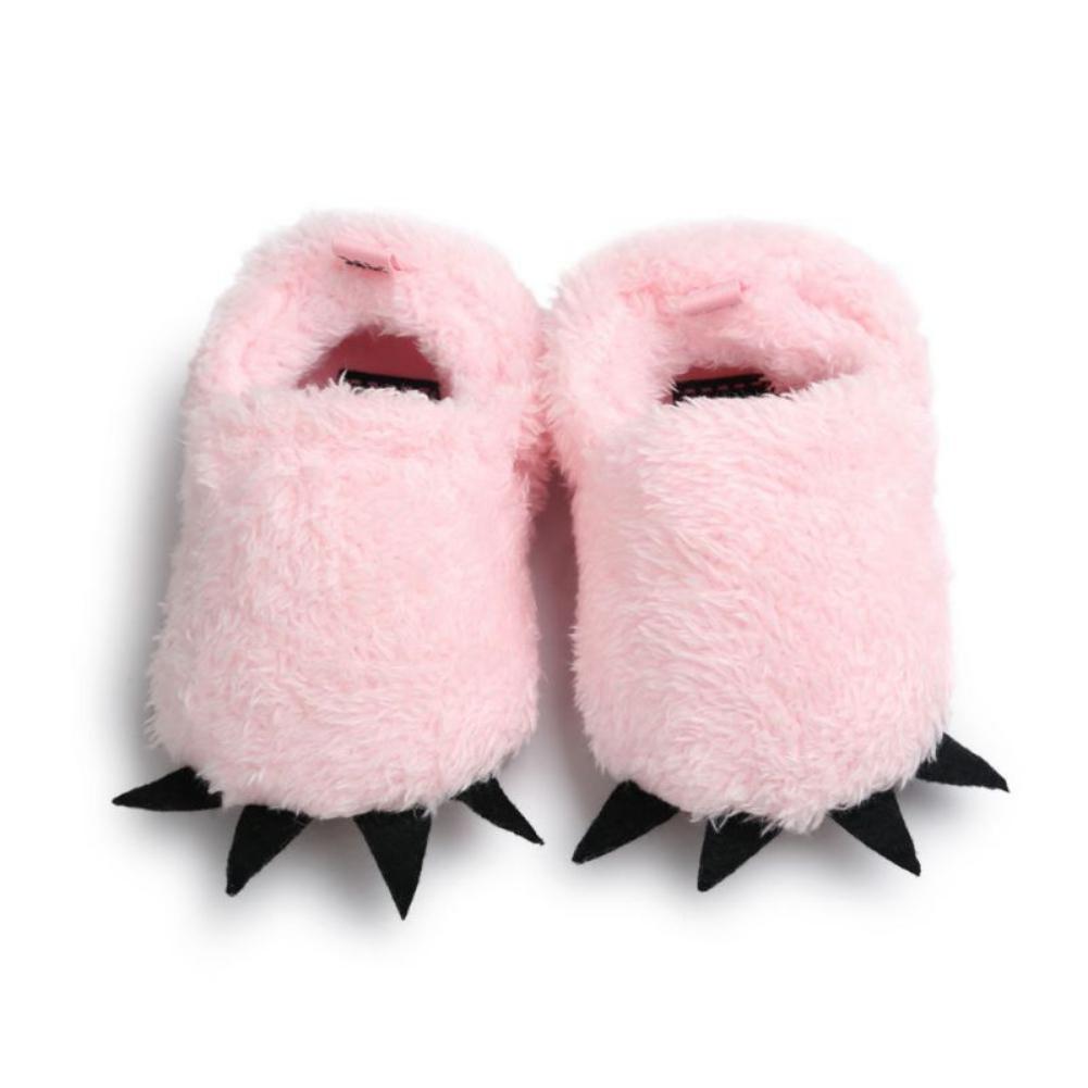 Newborn Baby Shoes Plush Furry House Slippers Leopard Bear Paw Boys Girls First Walkers Crib Shoes Non-slip Prewalkers 0-18M