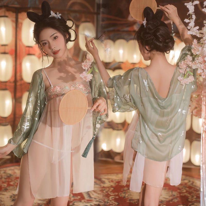 Seductive See-Through Hanfu Lingerie Set - Jade Ring Flirtation Charm 1285