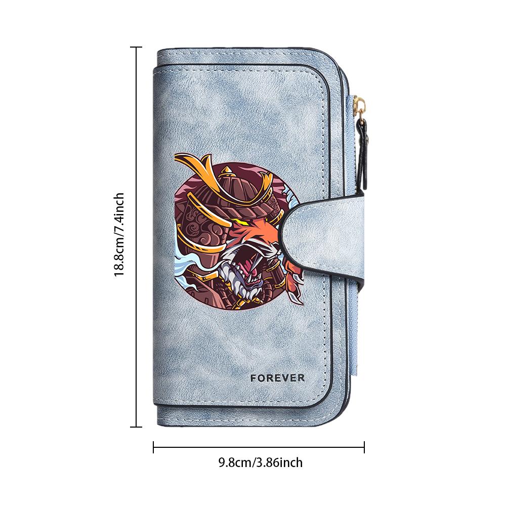 Stylish Samurai Pattern Long Wallet Fashion Multi Card Slots PU Leather Purse Cool Daily Use Portable Wallet