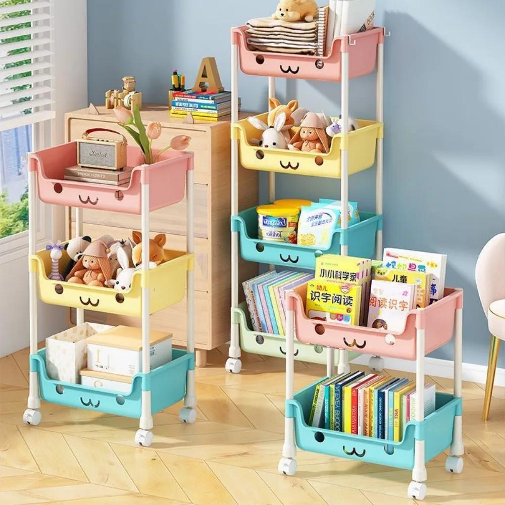Toy Storage Trolley with Pulley Snack Storage Racks Detachable Simple Trolley Bookshelf Household Large Capacity Movable Trolley