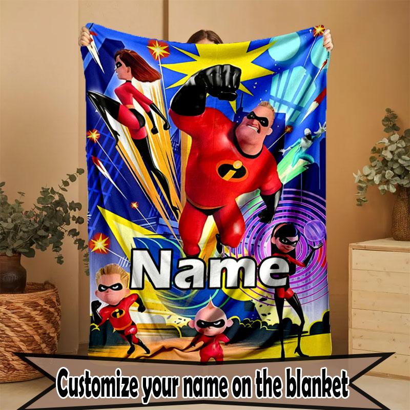 Custom Name Personalized Incredibles Print Blanket, Home Decor, Bedroom, Sofa, Camping, Couch, Gifts for Birthday Christmas