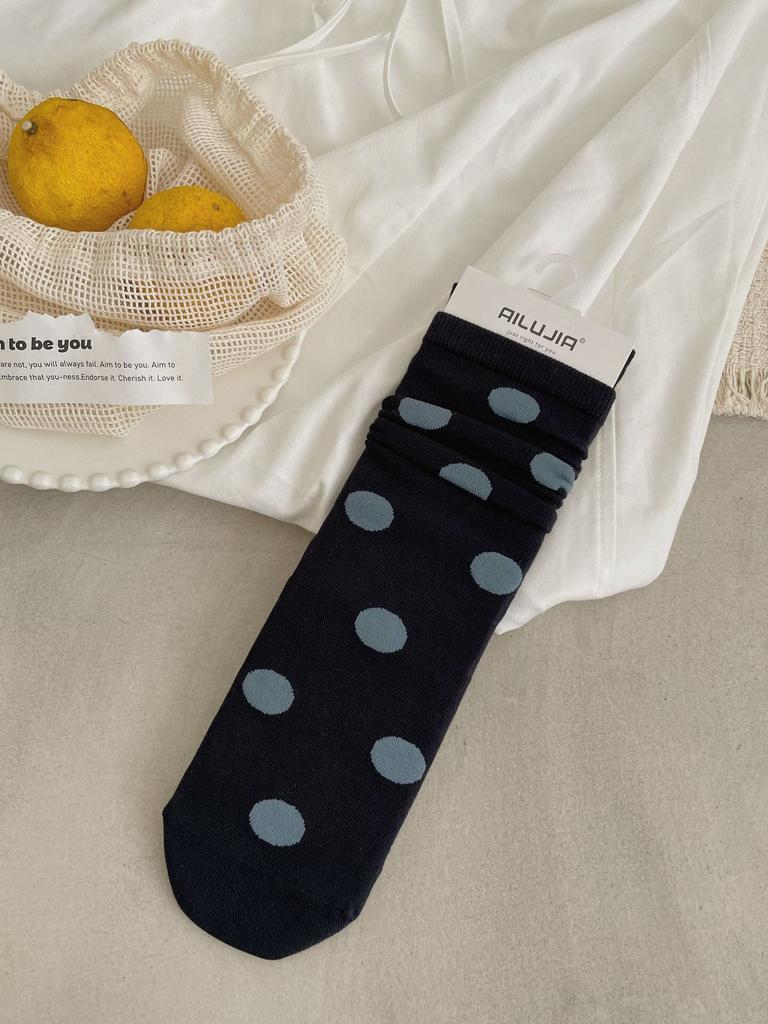 Осенние и зимние ретро носки в контрастную горошек, женские носки средней длины, модные, универсальные, в студенческом стиле, без косточек, в горошек, штабелируемые носки