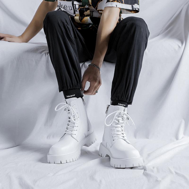 Модные новые мужские повседневные мотоциклетные ботинки на шнуровке, кожаные мужские модные высокие прогулочные ботинки, универсальные нескользящие уличные ботинки