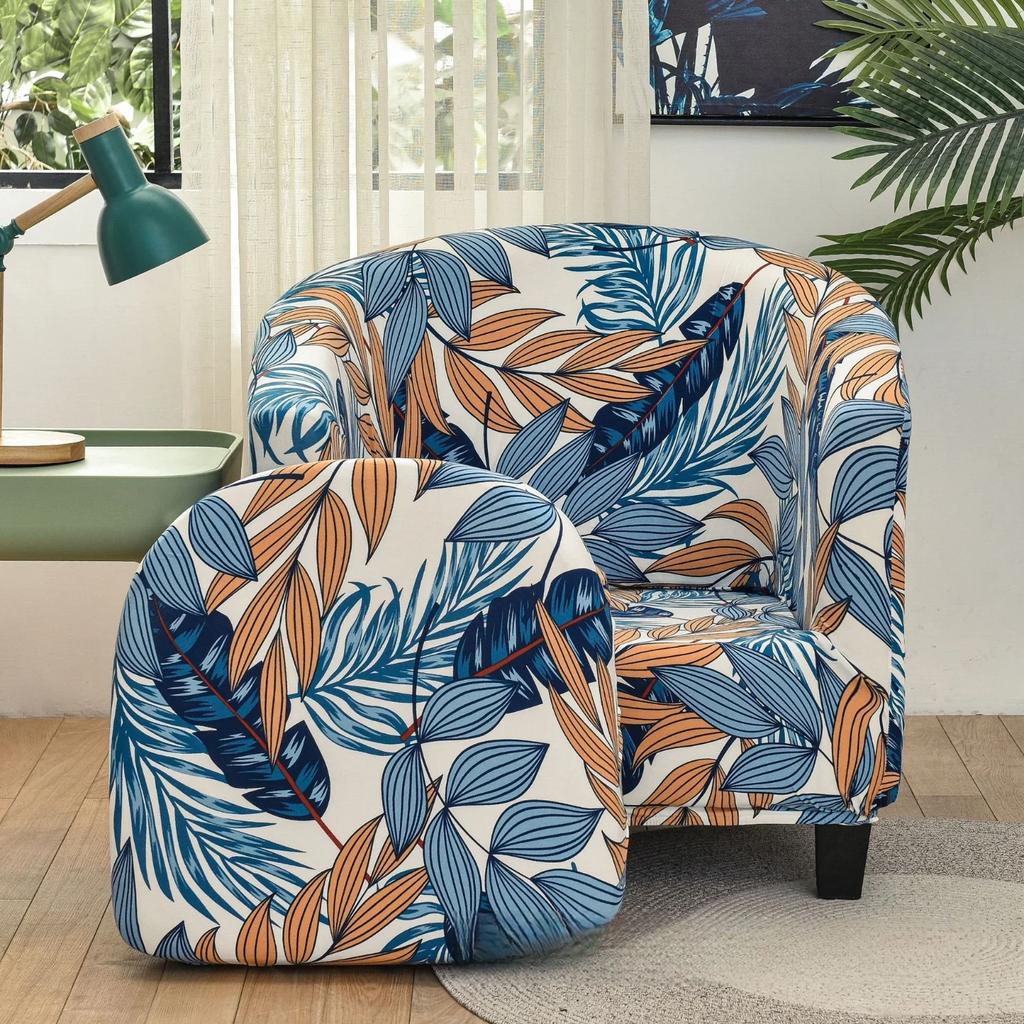 Stretch Club Chair Slipcover 2 Piece Printed Tub Chair Slipcover Stretch Armchair Cover Single Sofa Cover Furniture Protector