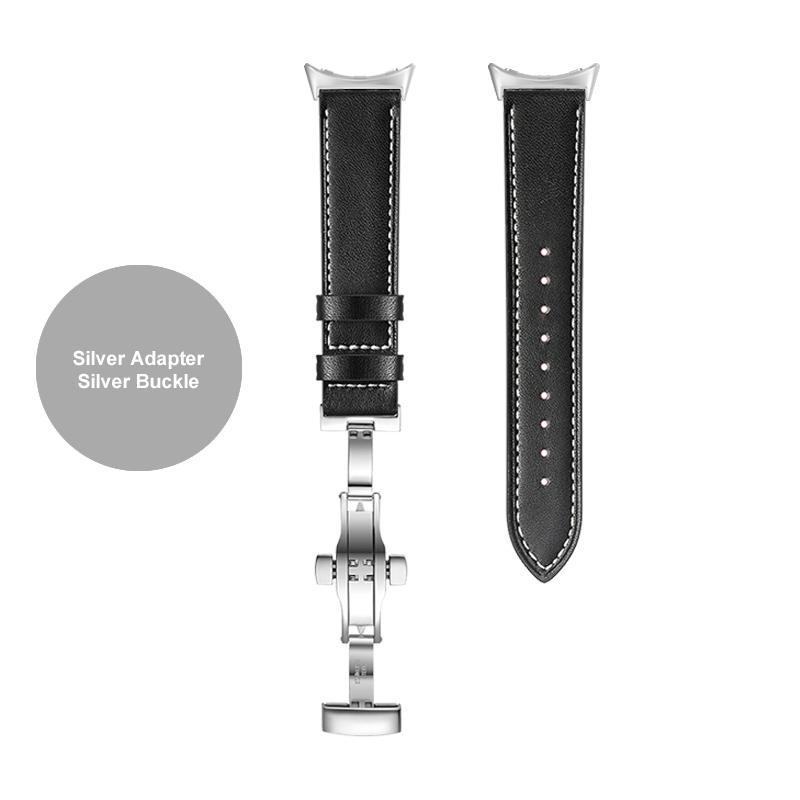 Кожаный ремешок с бабочкой для Google Pixel Watch Band Pixel Watch Ремешки для часов Браслет С адаптером (Серебристый/Черный/Розовое золото)