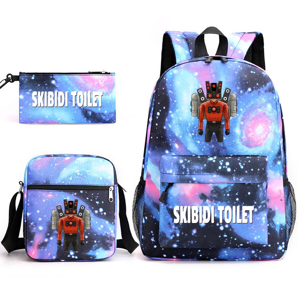 Набор Skibidi Toilet из трех предметов для ученика начальной школы, ученика средней школы, школьная сумка, рюкзак большой емкости для путешествий