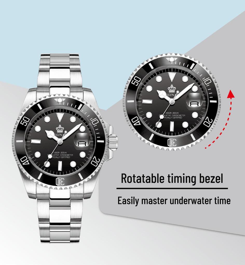 Мужские зеленые часы Submariner Date из нержавеющей стали – Высококлассный минимализм, Водонепроницаемые, Вращающийся безель, Спортивный дизайн для студентов