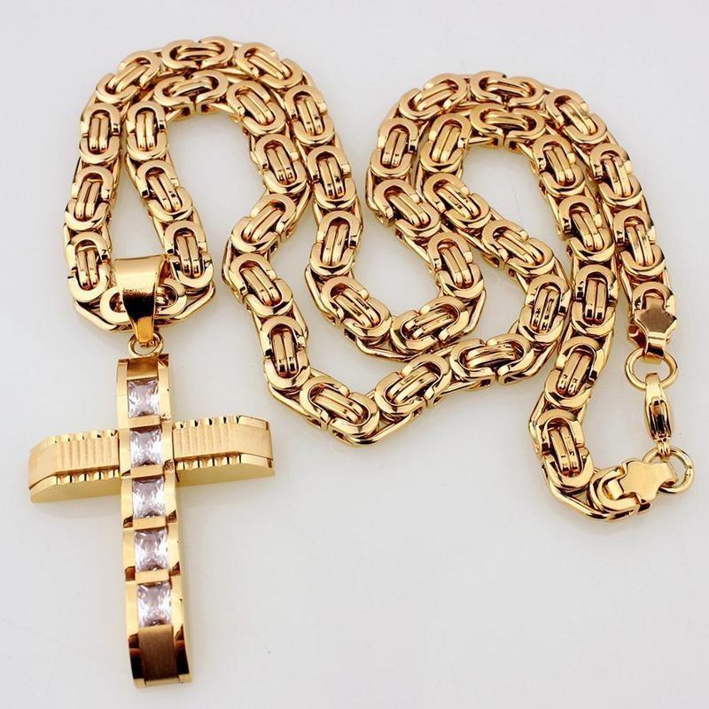 Ожерелье в стиле хип-хоп, мужская цепочка из нержавеющей стали, подвеска с крестом + 24-дюймовое ожерелье