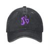 Jb Logo Washed Cotton Baseball Cap Classic Fit Unisex Adjustable Hat Black With Violet Embroidery Stylish Daily Wear Accessory