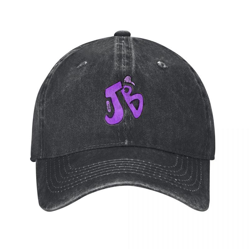 Jb Logo Washed Cotton Baseball Cap Classic Fit Unisex Adjustable Hat Black With Violet Embroidery Stylish Daily Wear Accessory