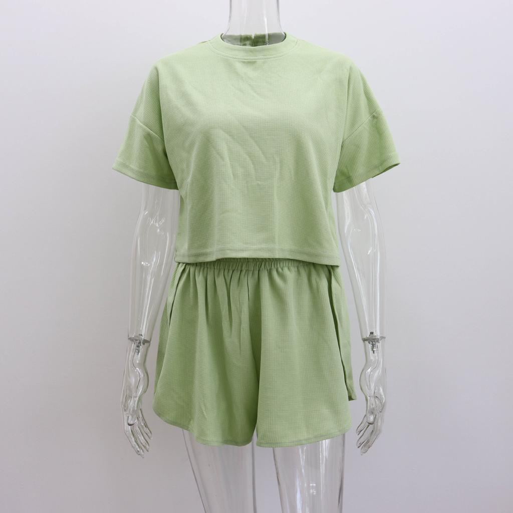 Летний повседневный костюм, женская футболка с круглым вырезом и короткими рукавами, шорты, сексуальный комплект из двух предметов для женщин