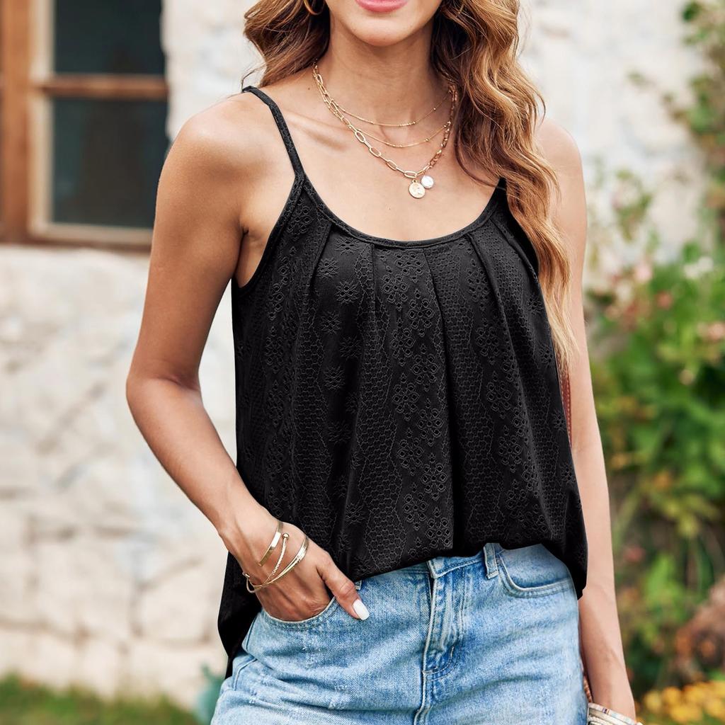 Женская верхняя однотонная свободная футболка без рукавов с круглым вырезом