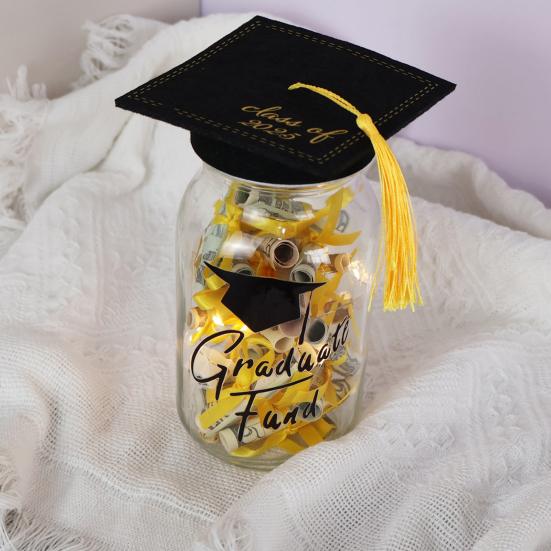 Yousheng 2025 Выпускной банку украшения стеклянная банка Мейсона с выпускной шляпой Topper Класс 2025 Выпускной Подарки для мальчиков и девочек