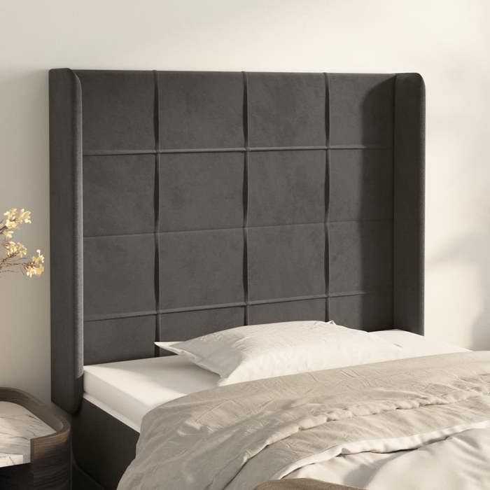 Maison Exclusive - Tête de lit avec oreilles Gris foncé 93x16x118/128 cm Velours
