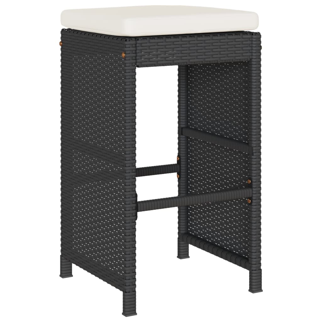 Garden Bar Stool with Cushions 4 pcs Black Poly Rattan