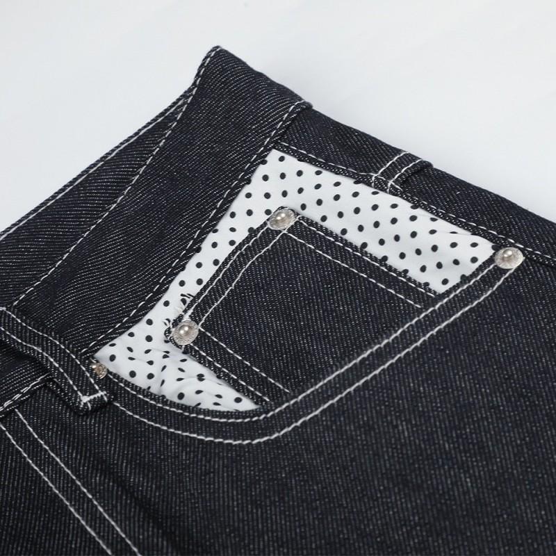 Mens Straight Leg Jeans Relaxed Fit Color Block Polka Dot Casual Streetwear Pocket Pants