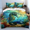 "Colorful Seahorse Ocean Decor Set" Bedding Set with 1 Duvet Cover 2 Pillowcases Single Double King Queen, Gift