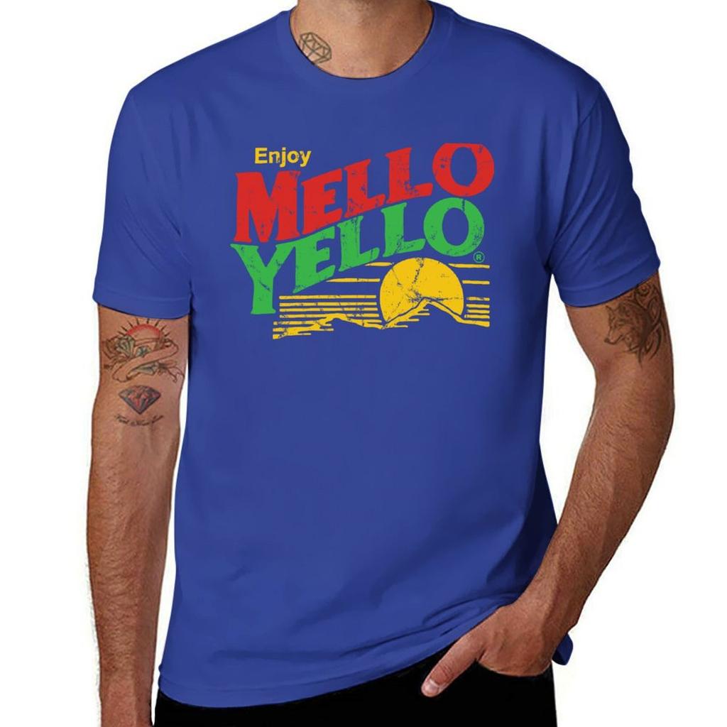 Наслаждайтесь винтажной футболкой Mello Yello, оверсайз футболкой для мальчиков, с принтом животных, забавными подарками, хлопковыми футболками для мужчин, мужскими футболками