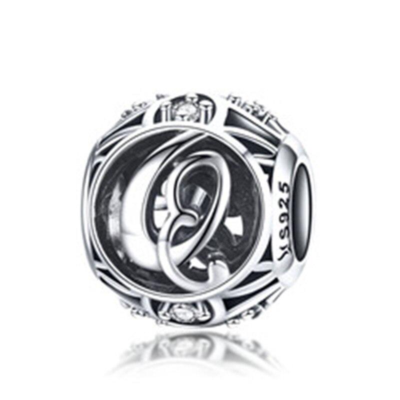 BAMOER Круглые шармы из стерлингового серебра 925 "Латинский алфавит"