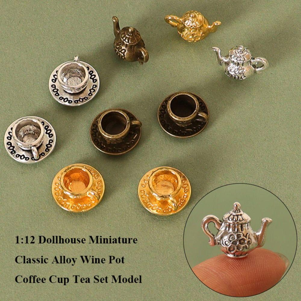 3 Colors Dollhouse Miniature Tea Alloy Tea Set Model Food and Game  Miniature Dollhouse Decorations